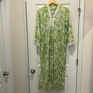 Oscar de la Renta Green White Caftan Mumu Size Small